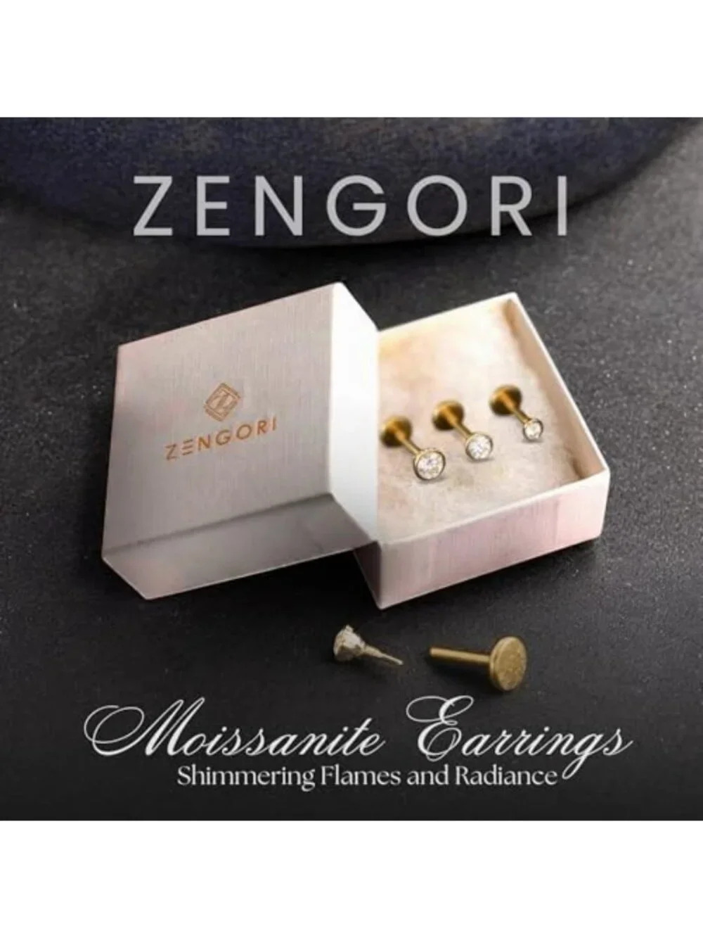 3PCS Moissanite Cartilage Earrings Set - 18G Threaded Titanium Studs